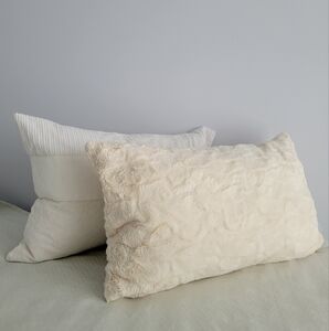 2 decorative throw pillows off white velvet faux fur textured down and synthetic